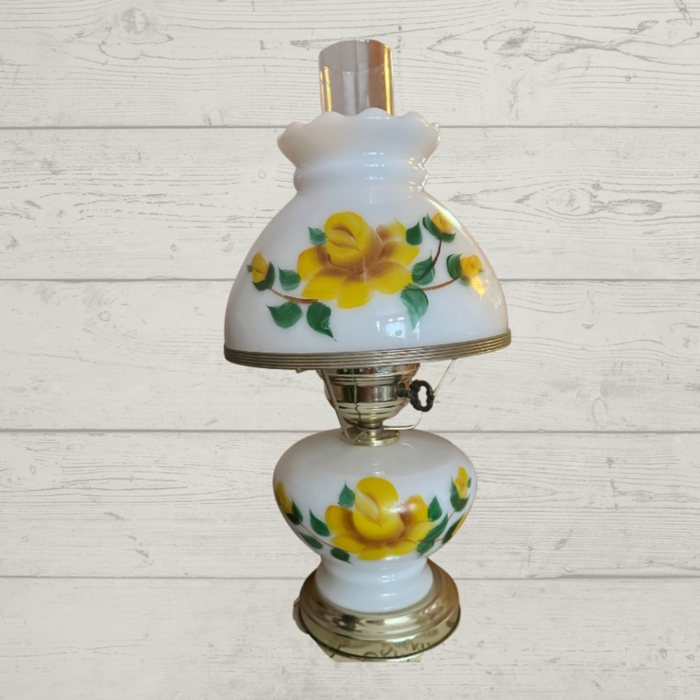 Vintage Gone with the Wind Milk Glass Hurricane Lamp